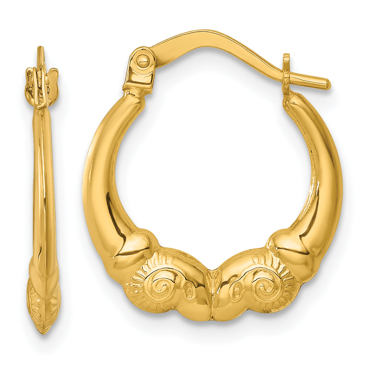 14k Polished 16.00mm Rams Head Hollow Hoop Earrings