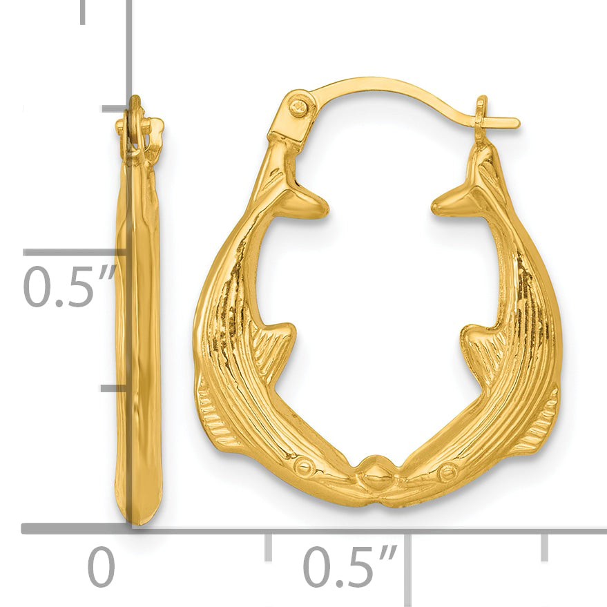 14k Polished Two Whales Hollow Hoop Earrings