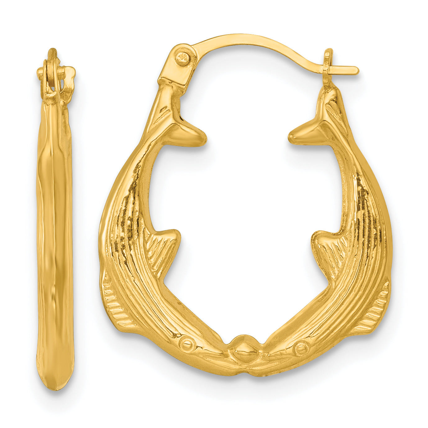 14k Polished Two Whales Hollow Hoop Earrings Main image