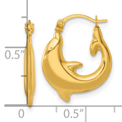 14k Polished Dolphin Hollow Hoop Earrings