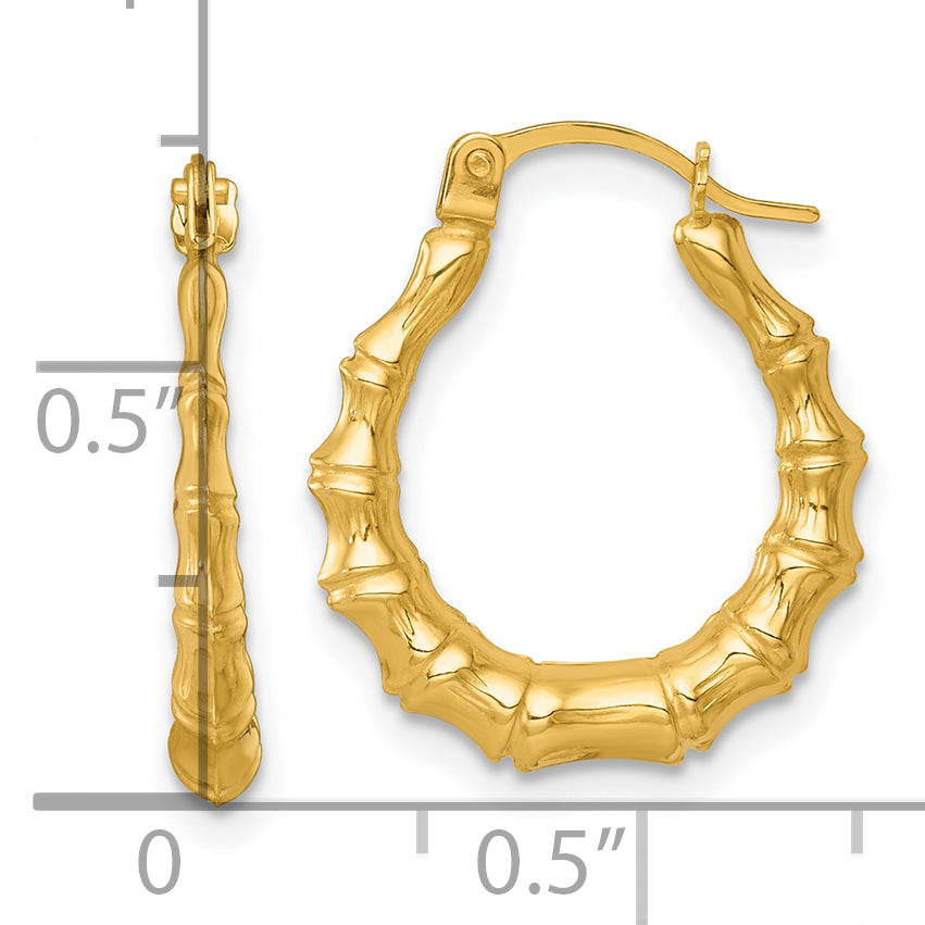 14k Polished 16.00mm Bamboo Hollow Hoop Earrings