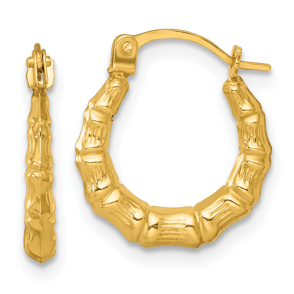 14k Polished 13.00mm Bamboo Hollow Hoop Earrings