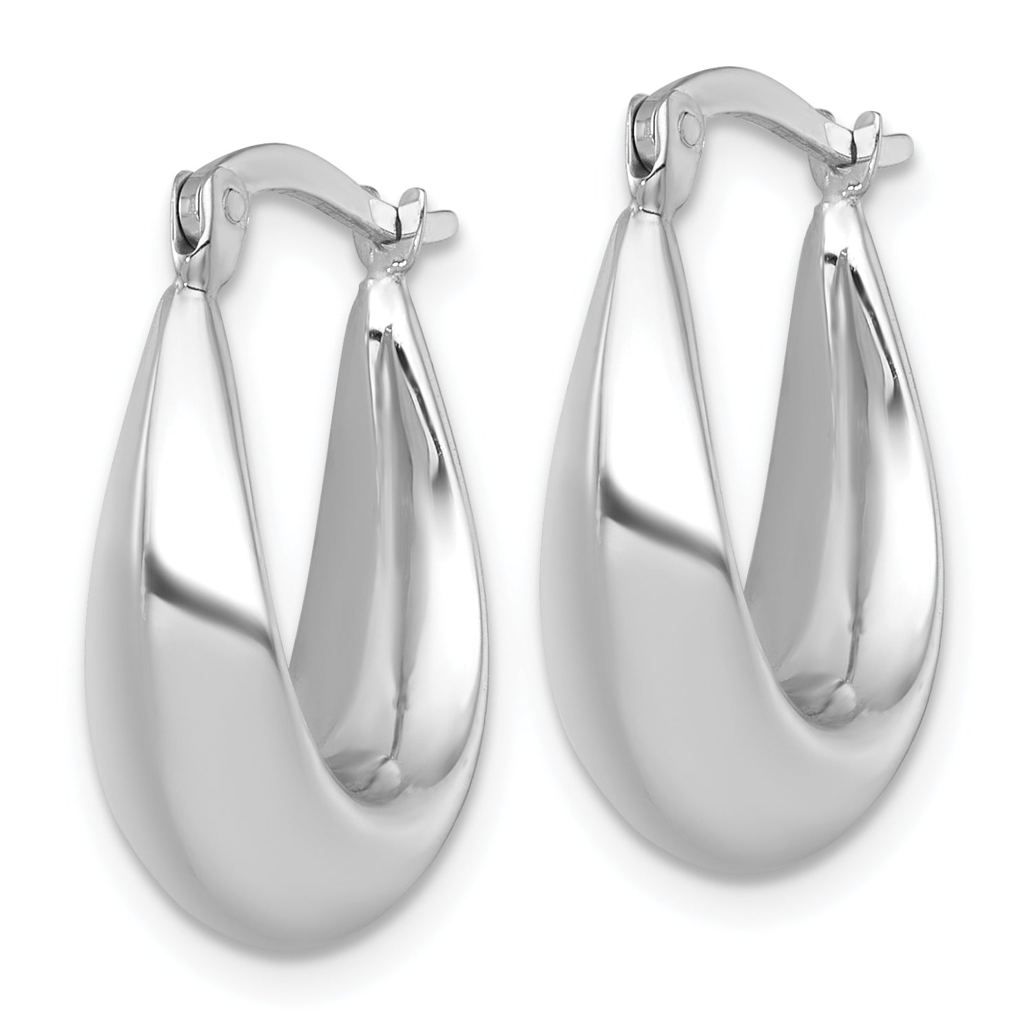 14k White Gold Polished Tapered Hollow Hoop Earrings