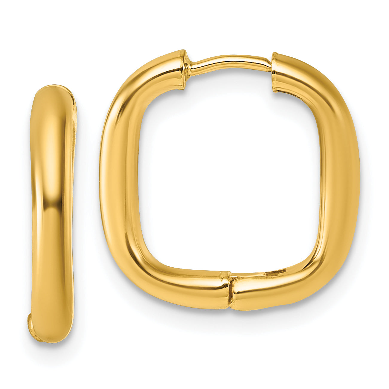 14K Polished Square Endless Tube Hoop Hinged Earrings