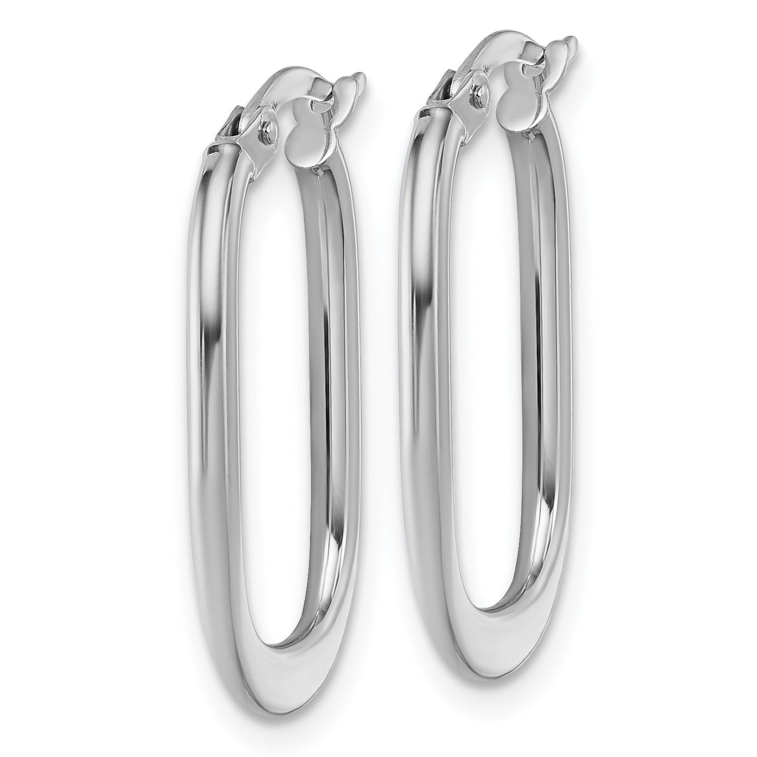 14k White Gold Polished Oval Tapered Tube Hoop Earrings Secondary image
