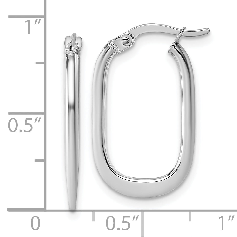 14k White Gold Polished Oval Tapered Tube Hoop Earrings