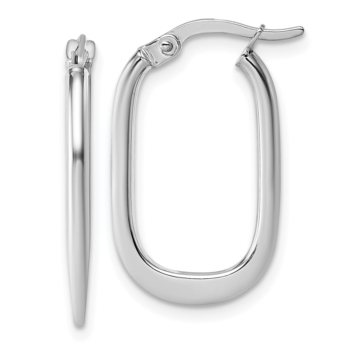 14k White Gold Polished Oval Tapered Tube Hoop Earrings