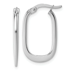 14k White Gold Polished Oval Tapered Tube Hoop Earrings