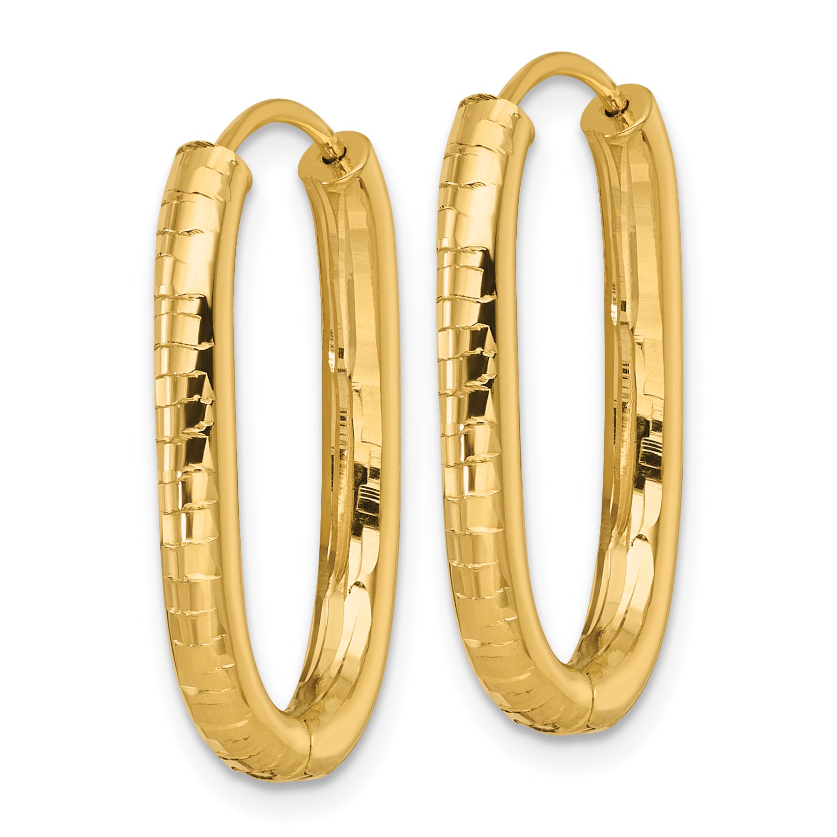 14k Polished 3.25mm Textured Oval Hinged Hoop Earrings