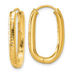 14k Polished 3.25mm Textured Oval Hinged Hoop Earrings