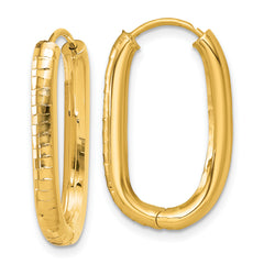 14k Polished 3.25mm Textured Oval Hinged Hoop Earrings