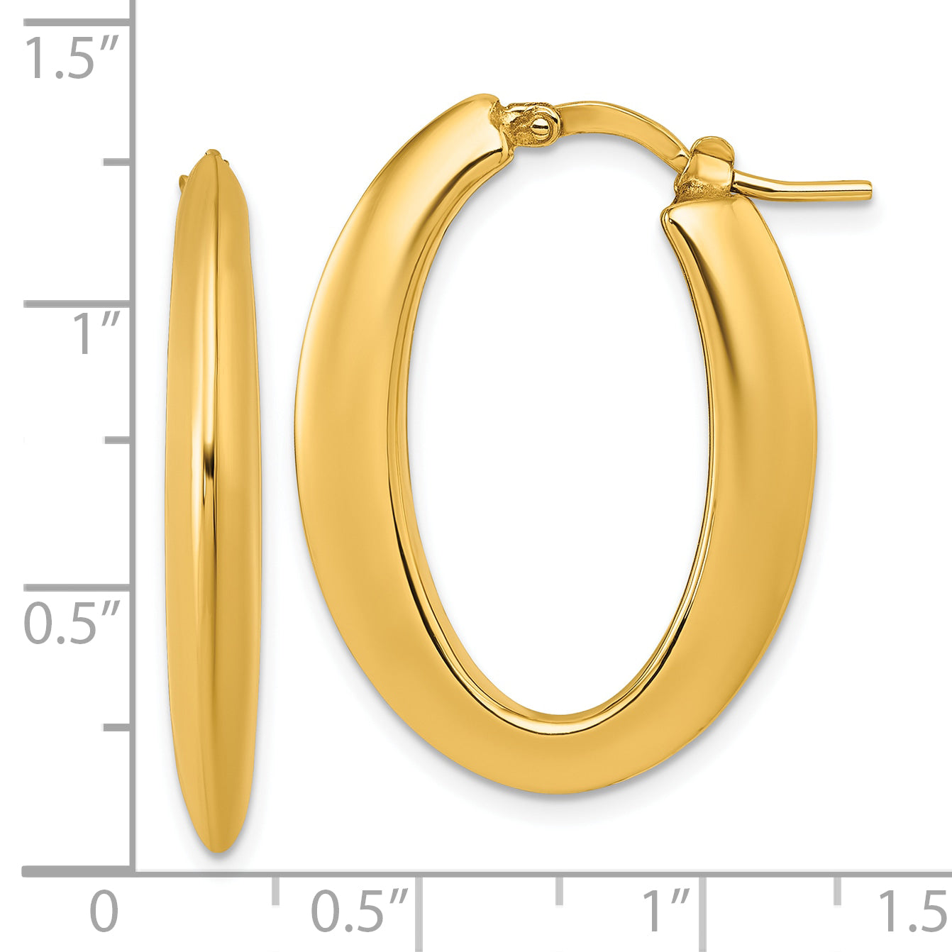 14k Polished Knife-edge 4mm x 30mm Puffed Oval Hoop Earrings