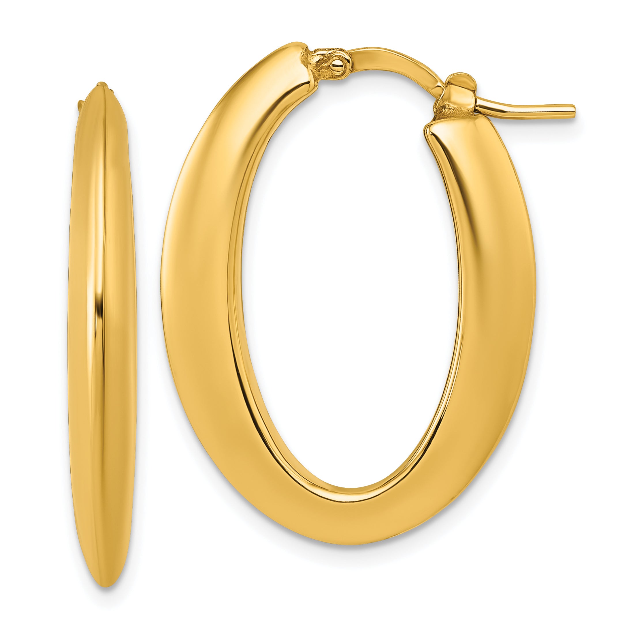 14k Polished Knife-edge 4mm x 30mm Puffed Oval Hoop Earrings Main image