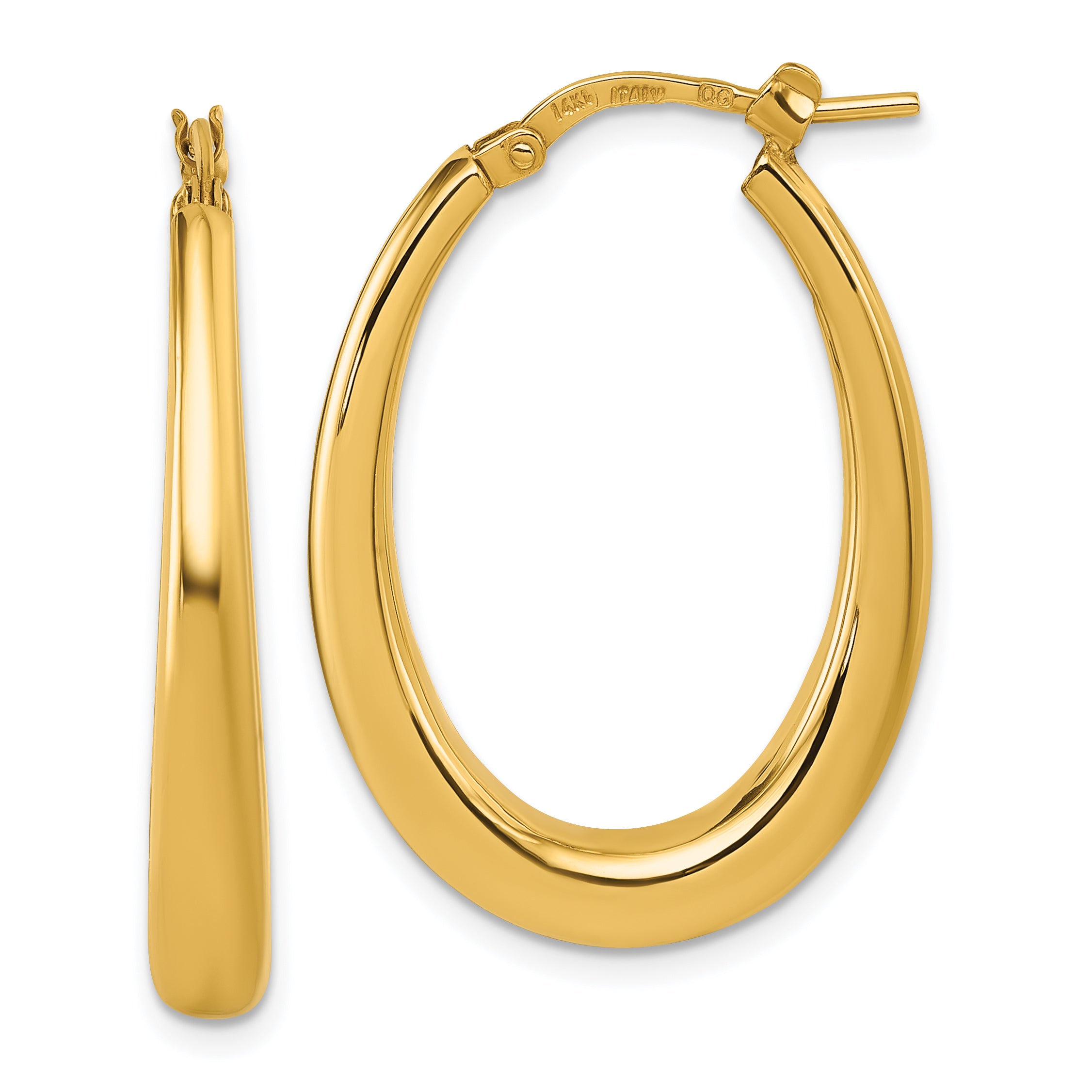 14k Polished 4mm x 30mm Graduated Puffed Oval Hoop Earrings Main image