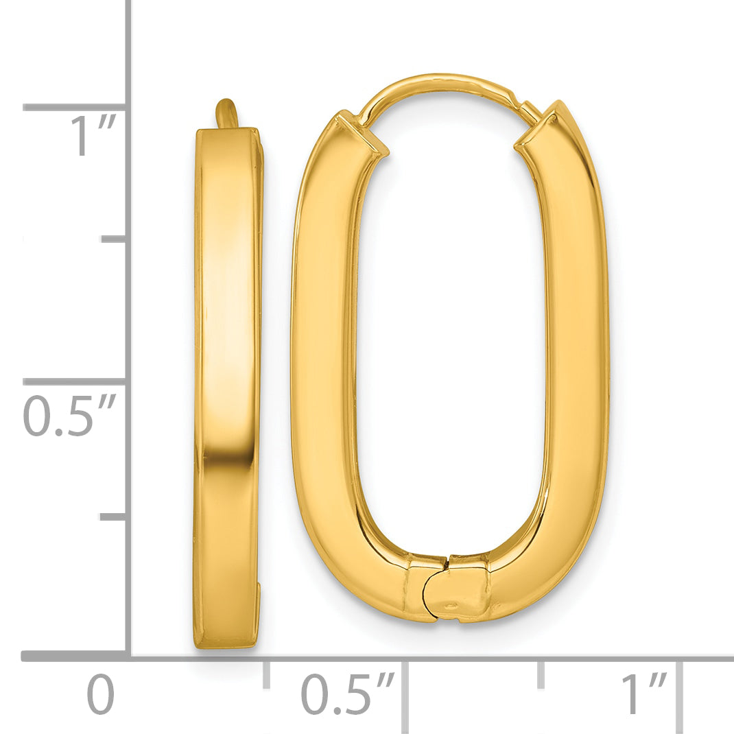 14k Polished 3.25mm Oval Square Tube Hinged Hoop Earrings