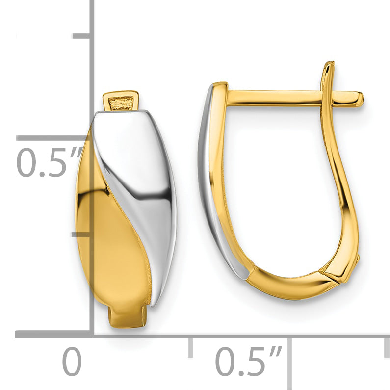 14k with White Rhodium Polished Hinged Hoop Earrings