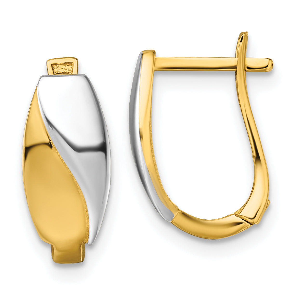 14k with White Rhodium Polished Hinged Hoop Earrings Main image