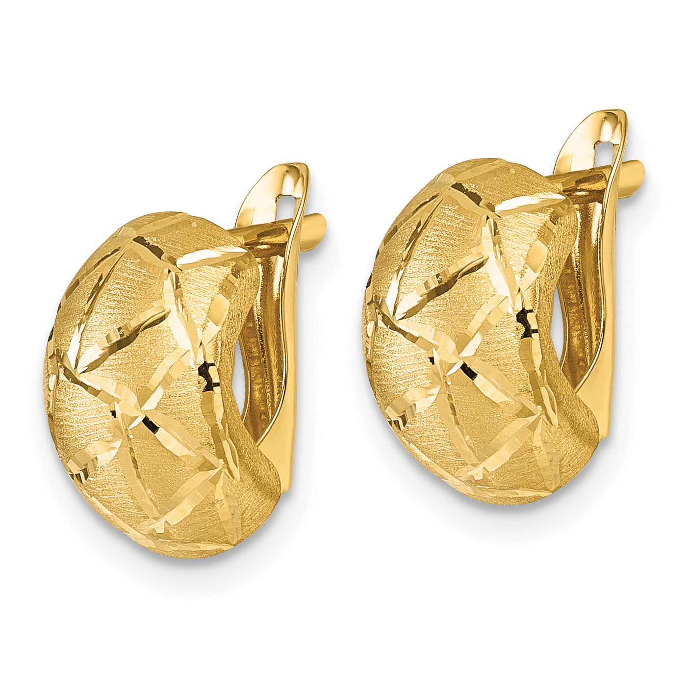 14k Polished and Brushed Diamond-cut Omega Back Earrings Secondary image