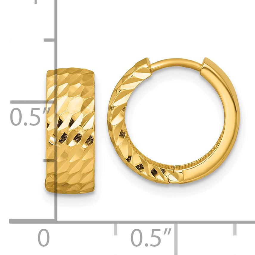 14k Polished 5.0mm Diamond-cut Round Hinged Hoop Earrings