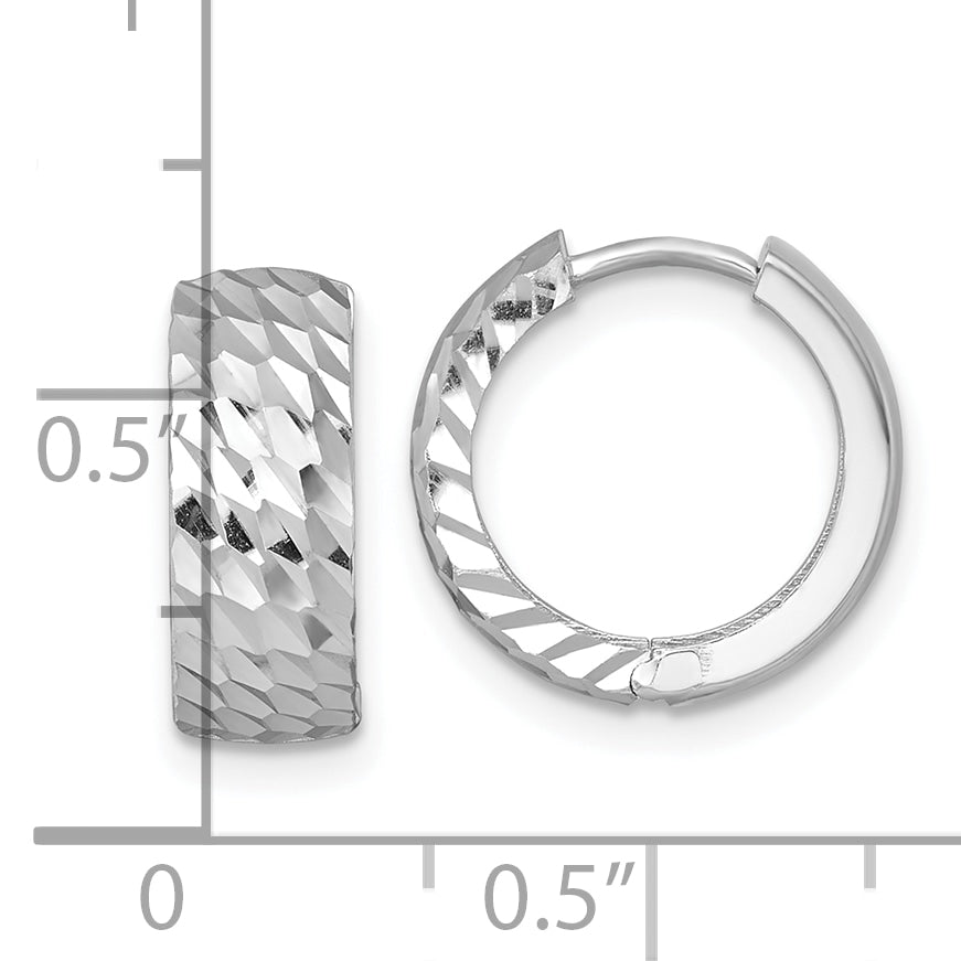 14k White Gold Polished 5.0mm Diamond-cut Round Hinged Hoop Earrings