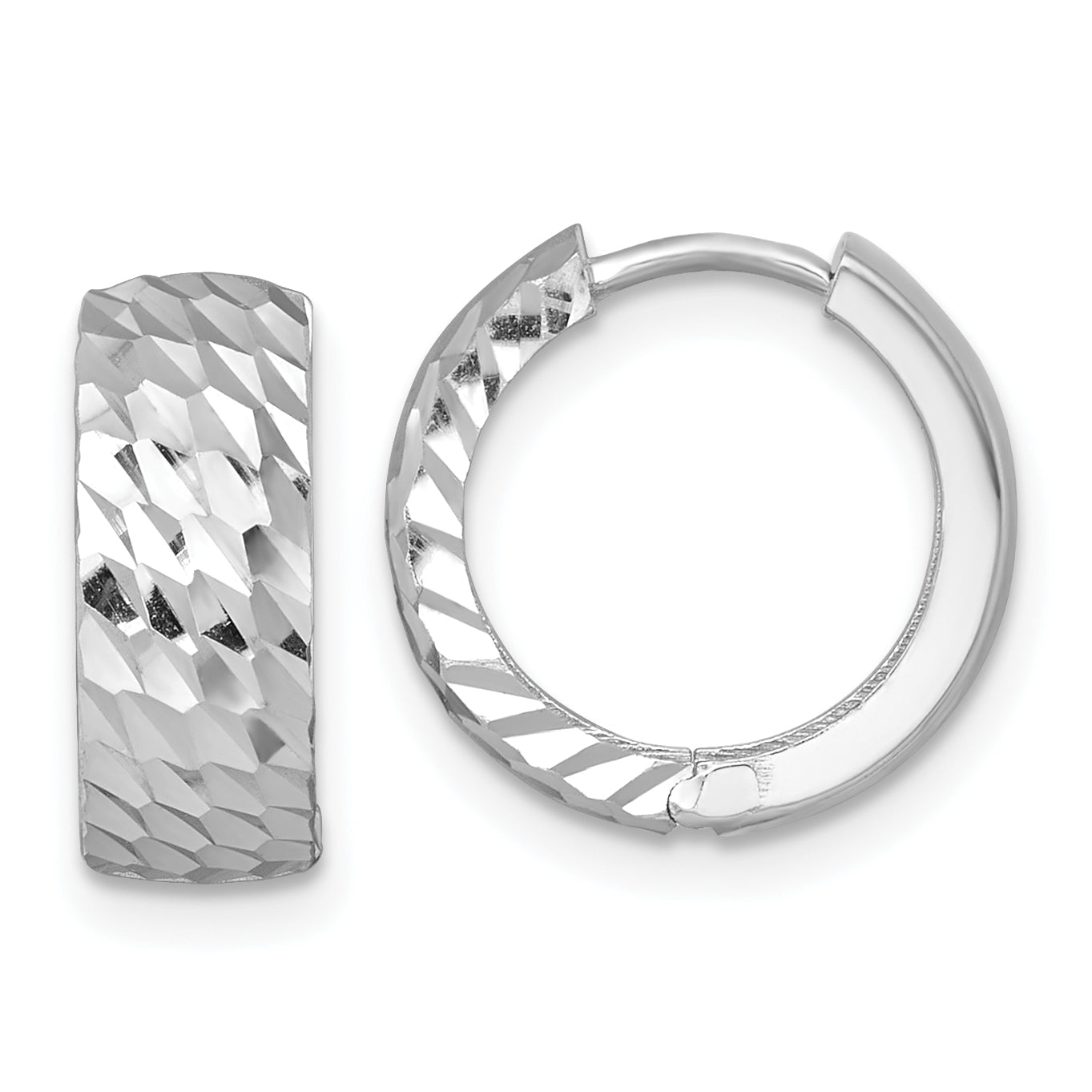 14k White Gold Polished 5.0mm Diamond-cut Round Hinged Hoop Earrings Main image