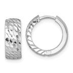 14k White Gold Polished 5.0mm Diamond-cut Round Hinged Hoop Earrings