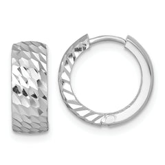 14k White Gold Polished 5.0mm Diamond-cut Round Hinged Hoop Earrings