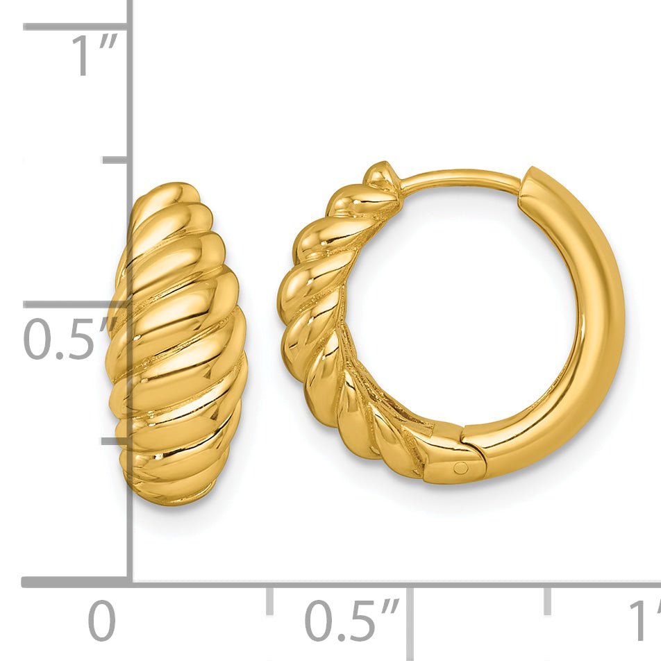14k Polished Twisted Tapered Hinged Hoop Earrings
