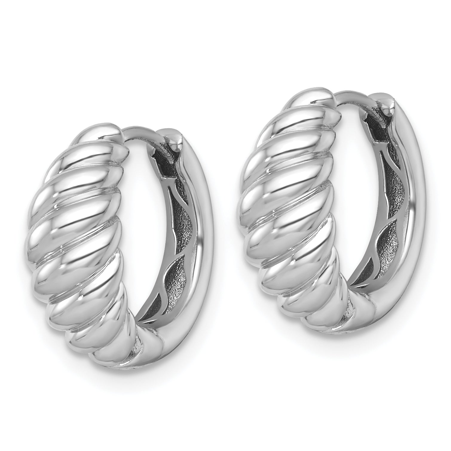 14k White Gold Polished Twisted Tapered Hinged Hoop Earrings