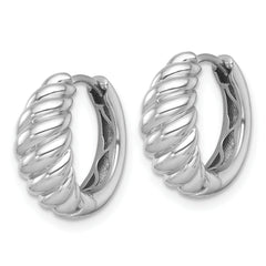 14k White Gold Polished Twisted Tapered Hinged Hoop Earrings
