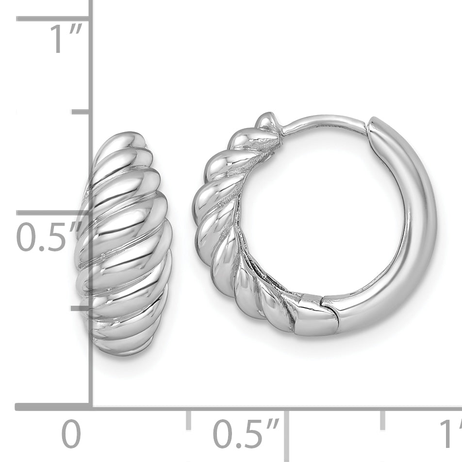 14k White Gold Polished Twisted Tapered Hinged Hoop Earrings