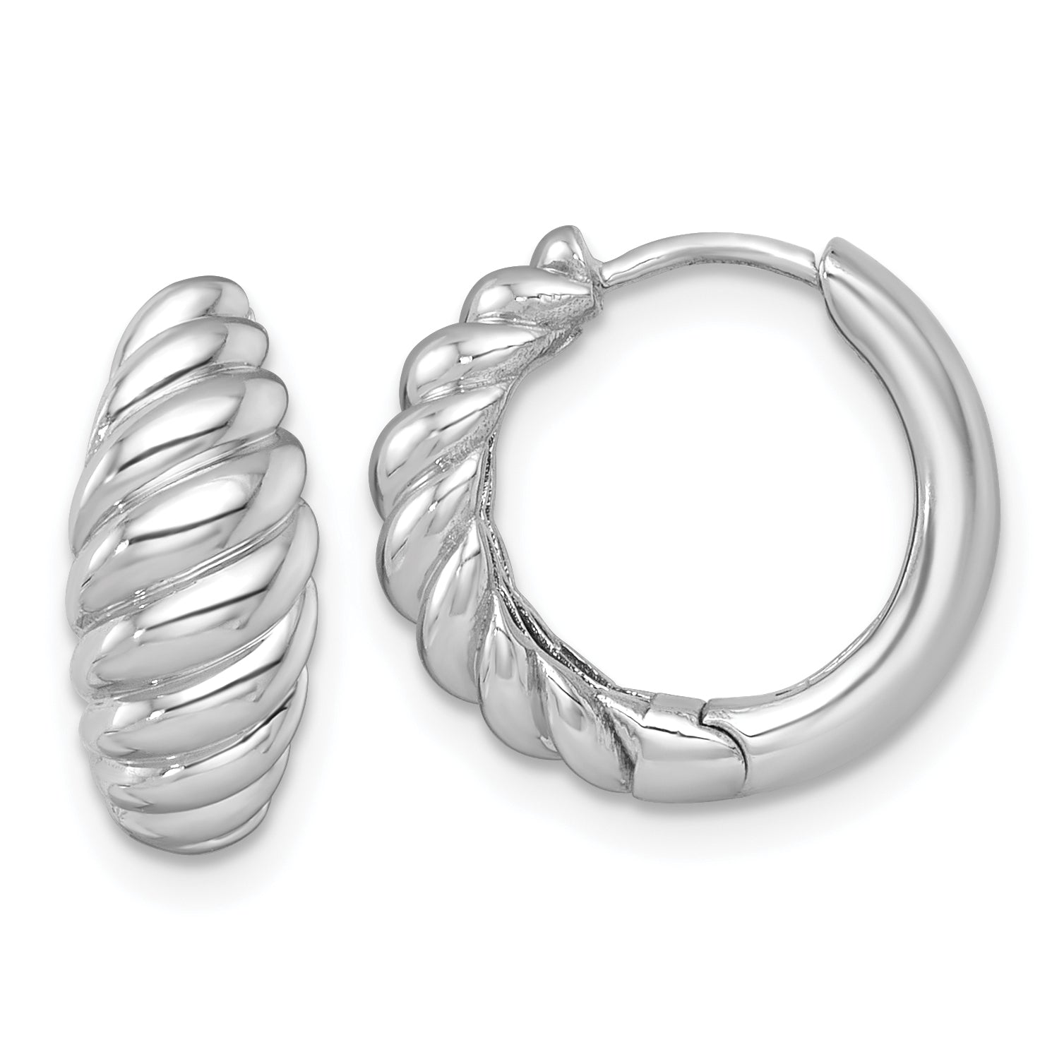 14k White Gold Polished Twisted Tapered Hinged Hoop Earrings Main image