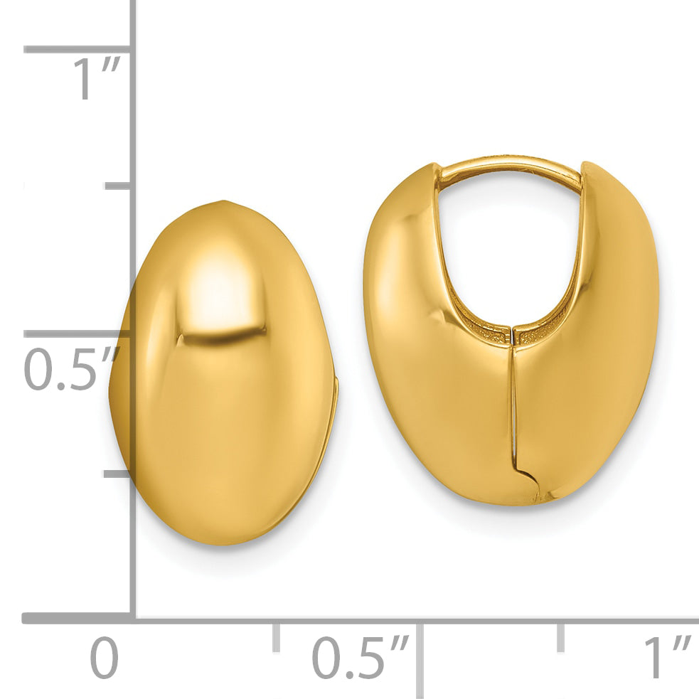 14k Polished Puffed Oval Hinged Hoop Earrings