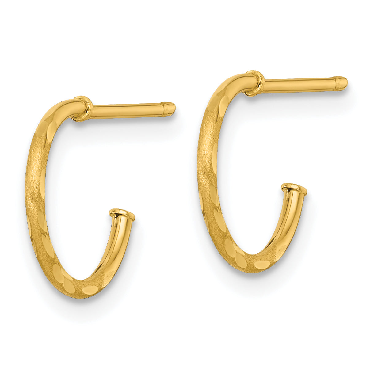 14k Polished 1.2 x 12mm Diamond-cut Solid C-Hoop Post Earrings Secondary image