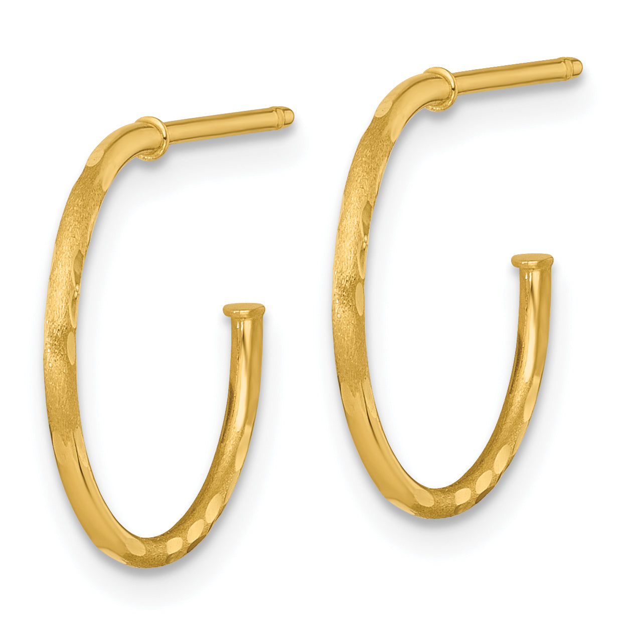 14k Polished 1.2 x 16mm Diamond-cut Solid C-Hoop Post Earrings Secondary image