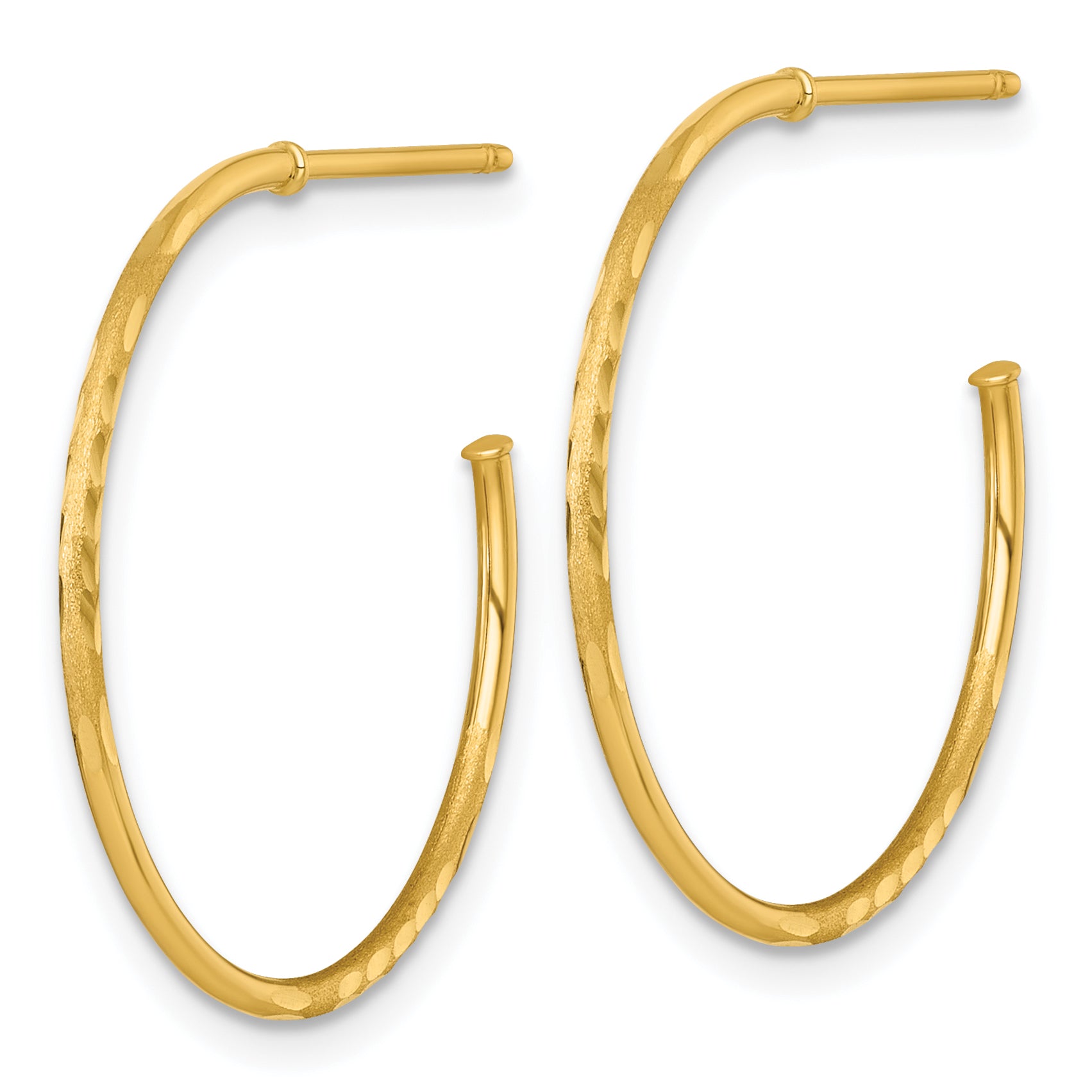 14k Polished 1.2 x 25mm Diamond-cut Solid C-Hoop Post Earrings Secondary image