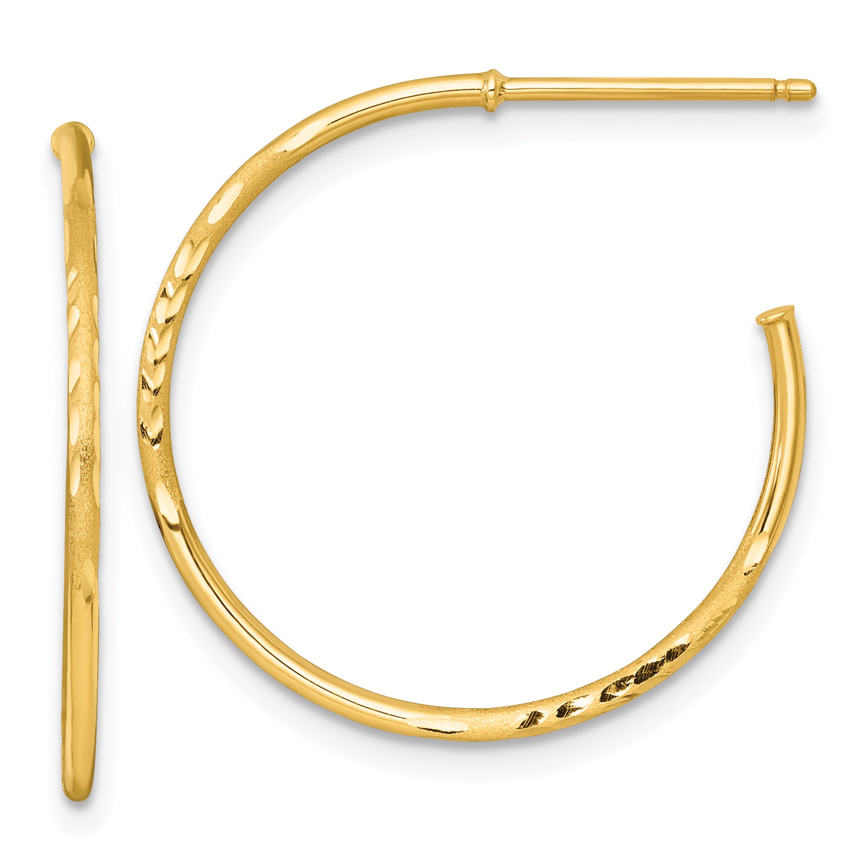 14k Polished 1.2 x 25mm Diamond-cut Solid C-Hoop Post Earrings Main image