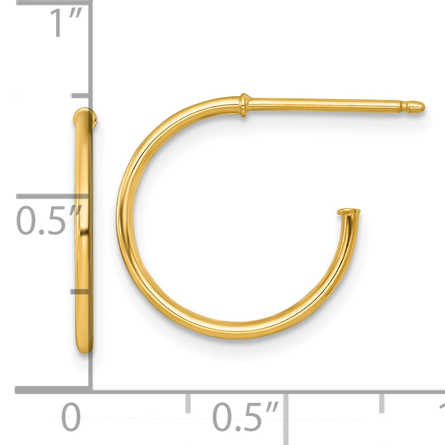 14k Polished 1.2 x 16mm Solid C-Hoop Post Earrings