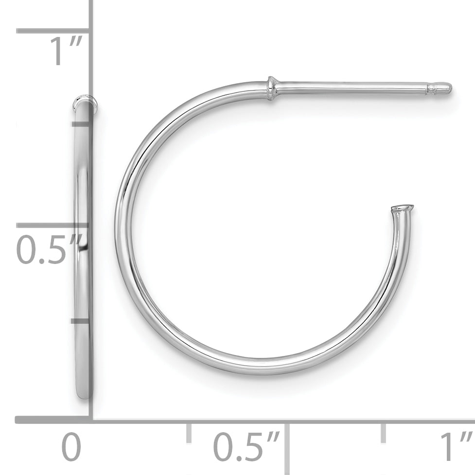 14k White Gold Polished 1.2 x 20mm Solid C-Hoop Post Earrings
