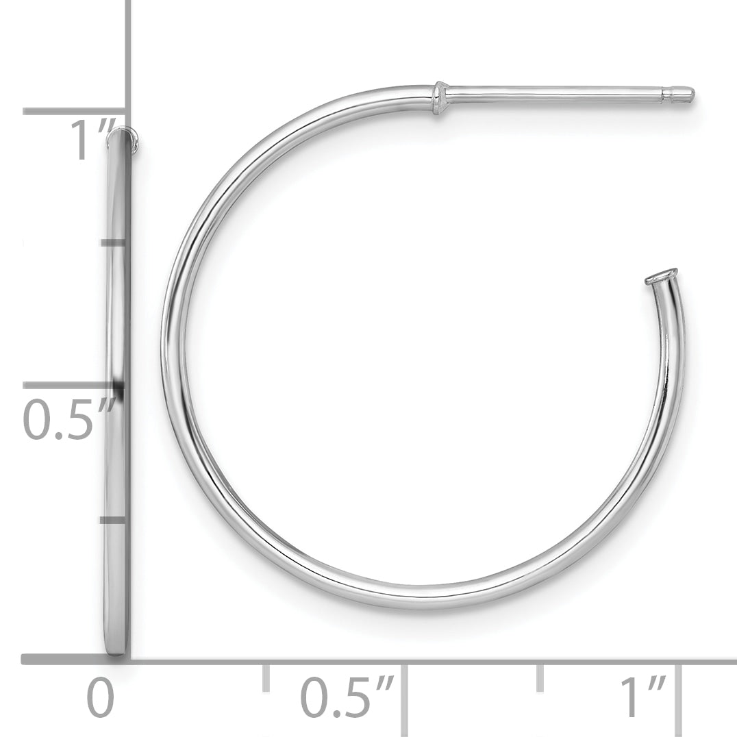 14k White Gold Polished 1.2 x 25mm Solid C-Hoop Post Earrings