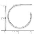 14k White Gold Polished 1.2 x 25mm Solid C-Hoop Post Earrings