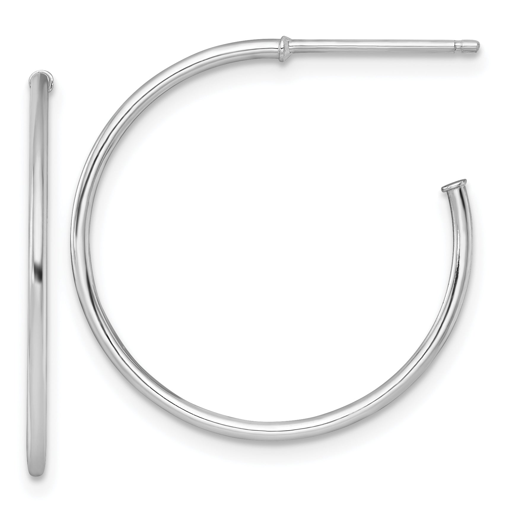 14k White Gold Polished 1.2 x 25mm Solid C-Hoop Post Earrings