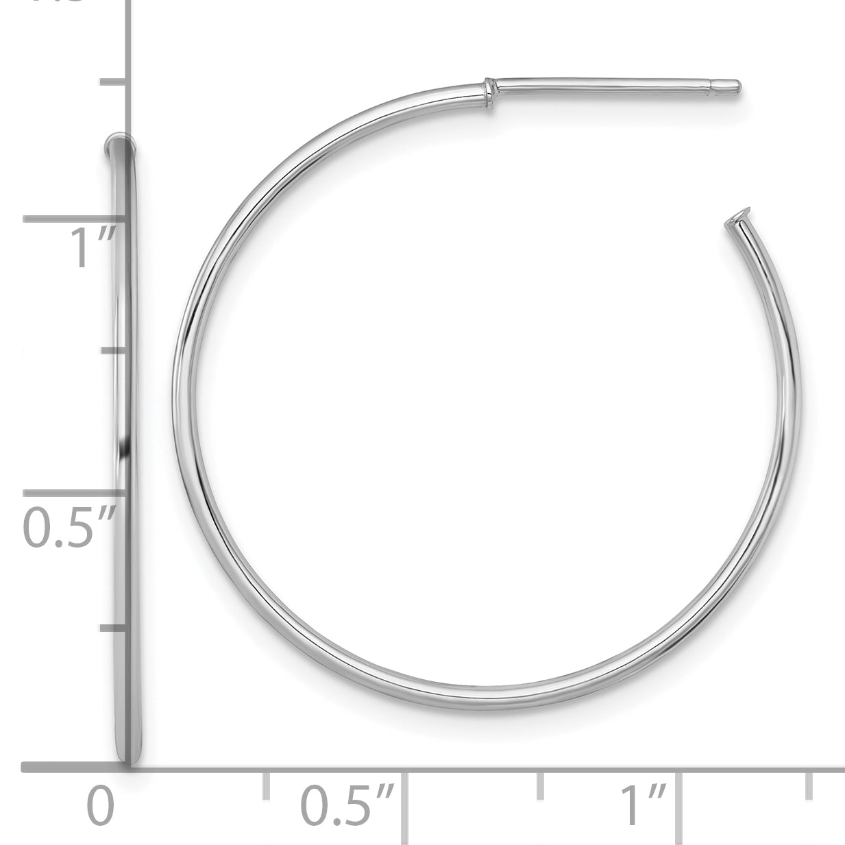 14k White Gold Polished 1.2 x 30mm Solid C-Hoop Post Earrings