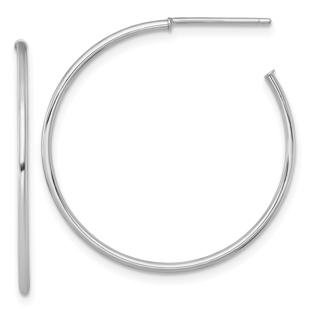 14k White Gold Polished 1.2 x 30mm Solid C-Hoop Post Earrings