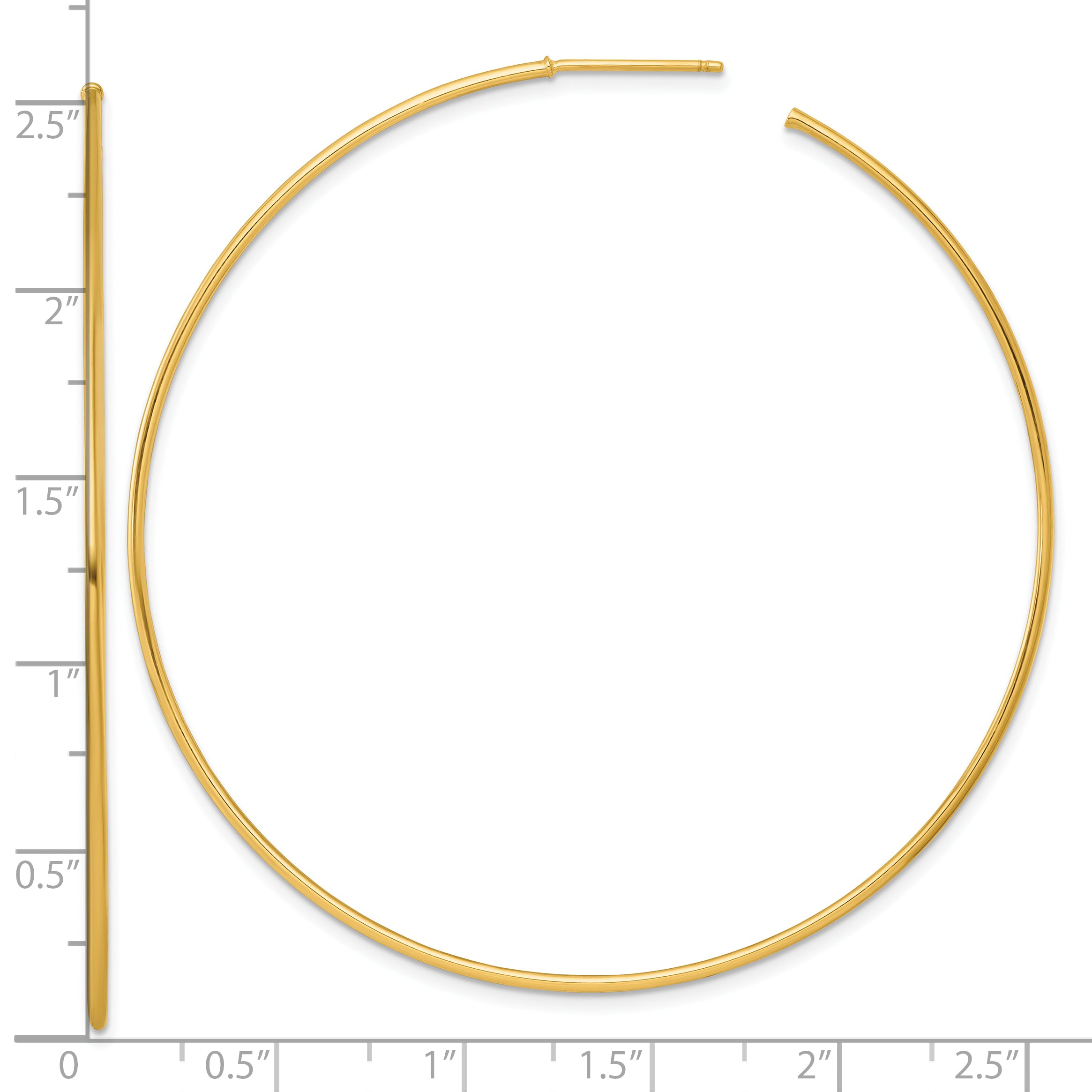 14k Polished 1.2 x 65mm Solid C-Hoop Post Earrings