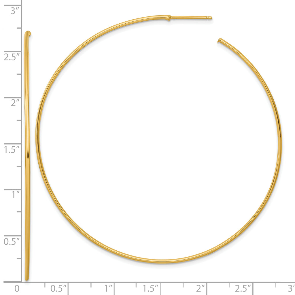 14k Polished 1.2 x 70mm Solid C-Hoop Post Earrings