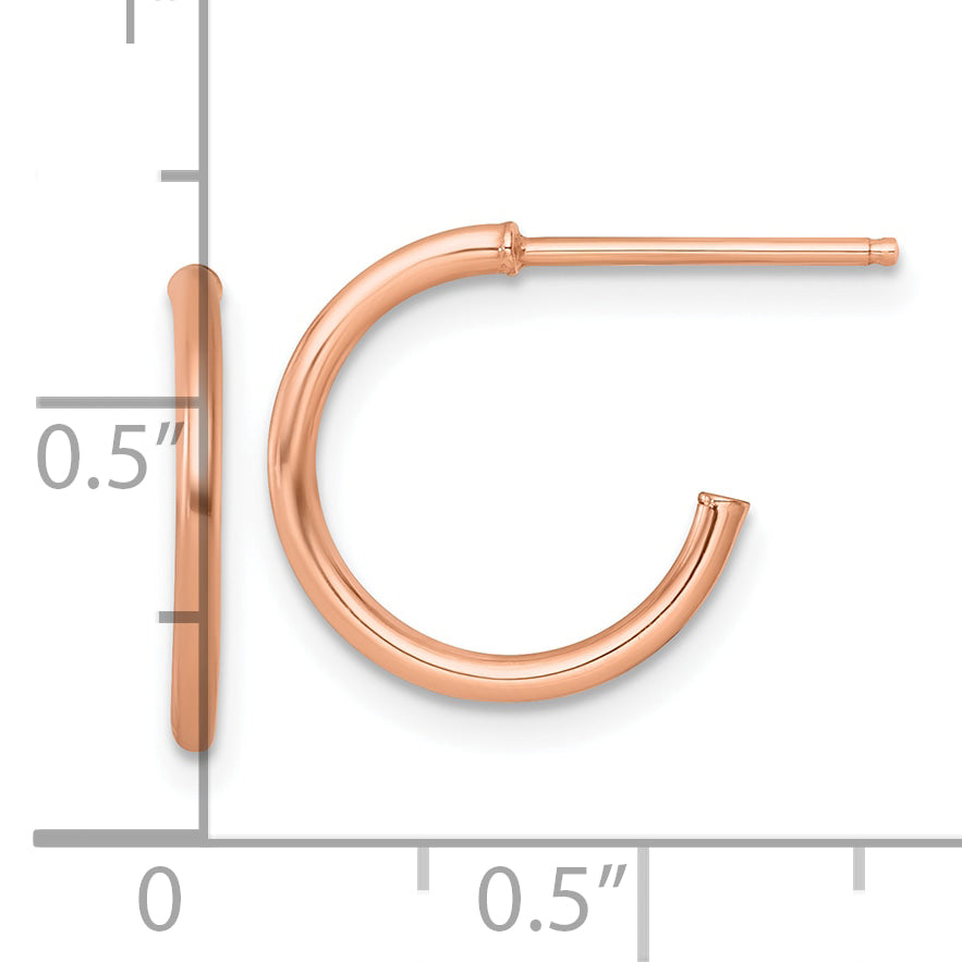 14k Rose Gold Polished 1.5 x 14mm Solid C-Hoop Post Earrings