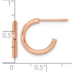 14k Rose Gold Polished 2.0 x 15mm Tube C-Hoop Post Earrings