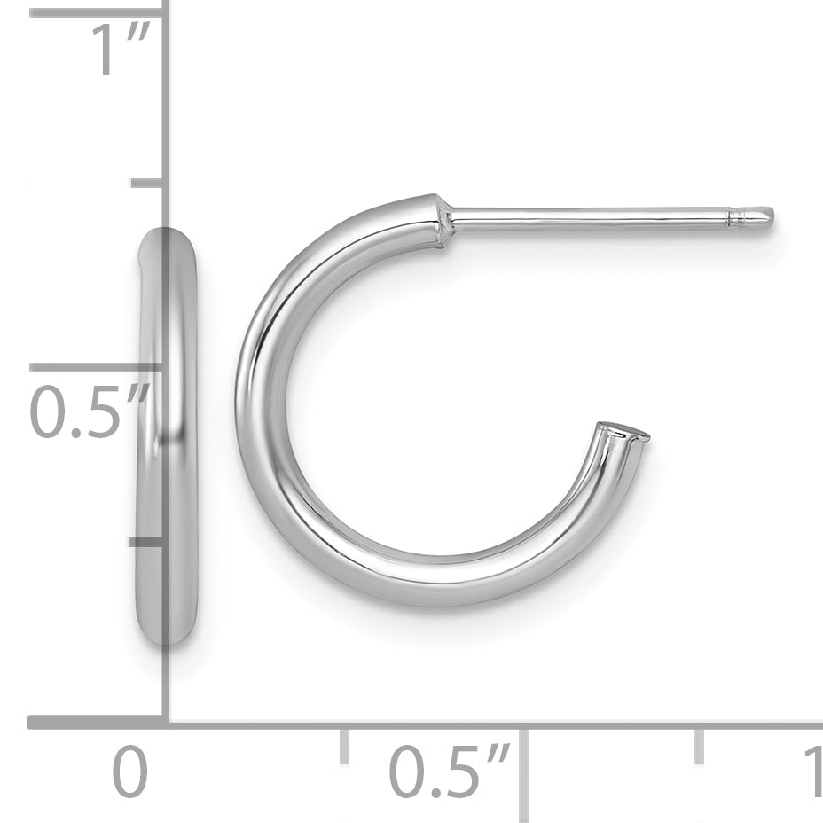14k White Gold Polished 2.0 x 15mm Tube C-Hoop Post Earrings