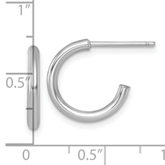 14k White Gold Polished 2.0 x 15mm Tube C-Hoop Post Earrings